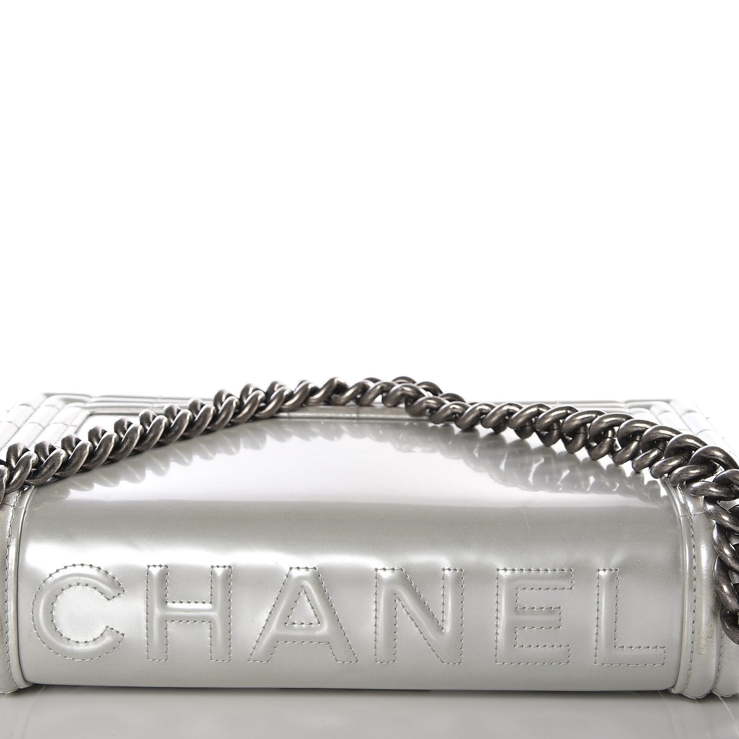 Iridescent Glazed Calfskin Medium Boy Flap Silver