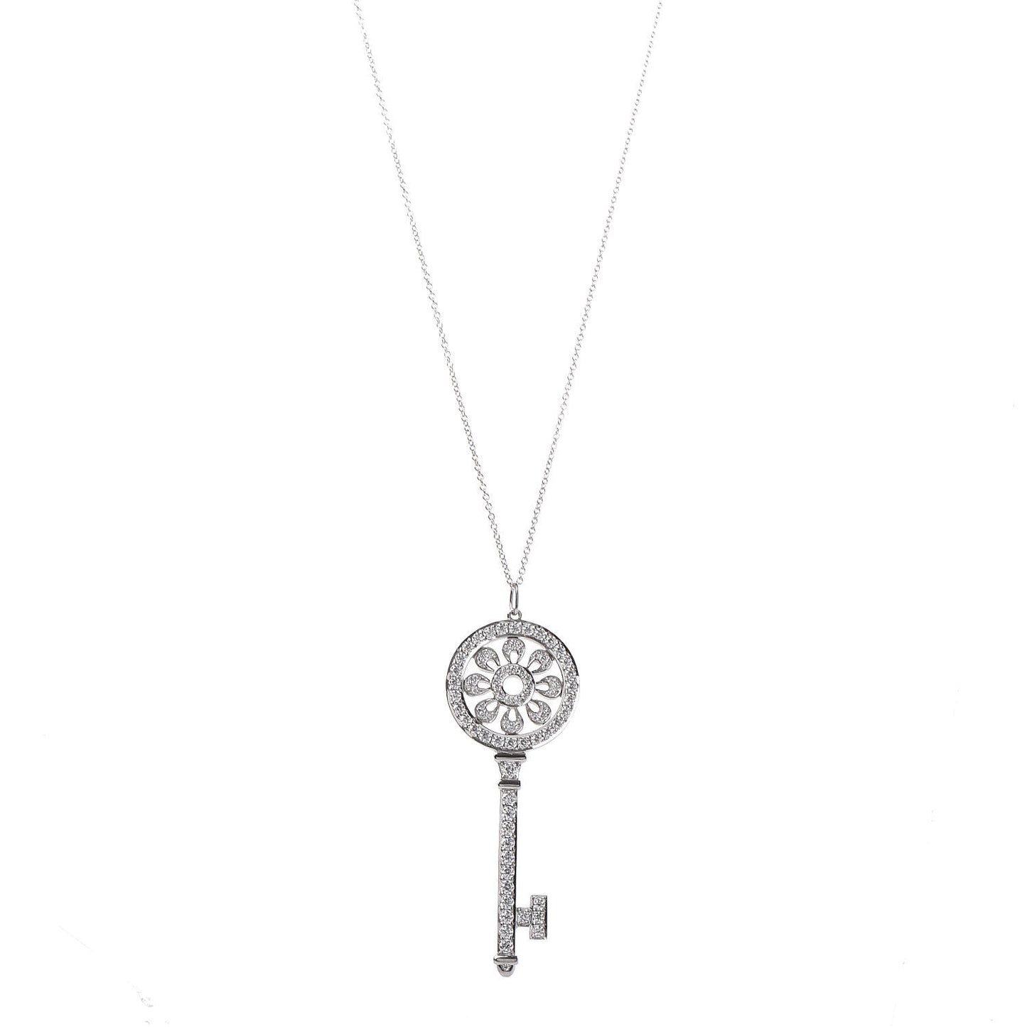 Platinum Diamond Petals Key Pendant Necklace