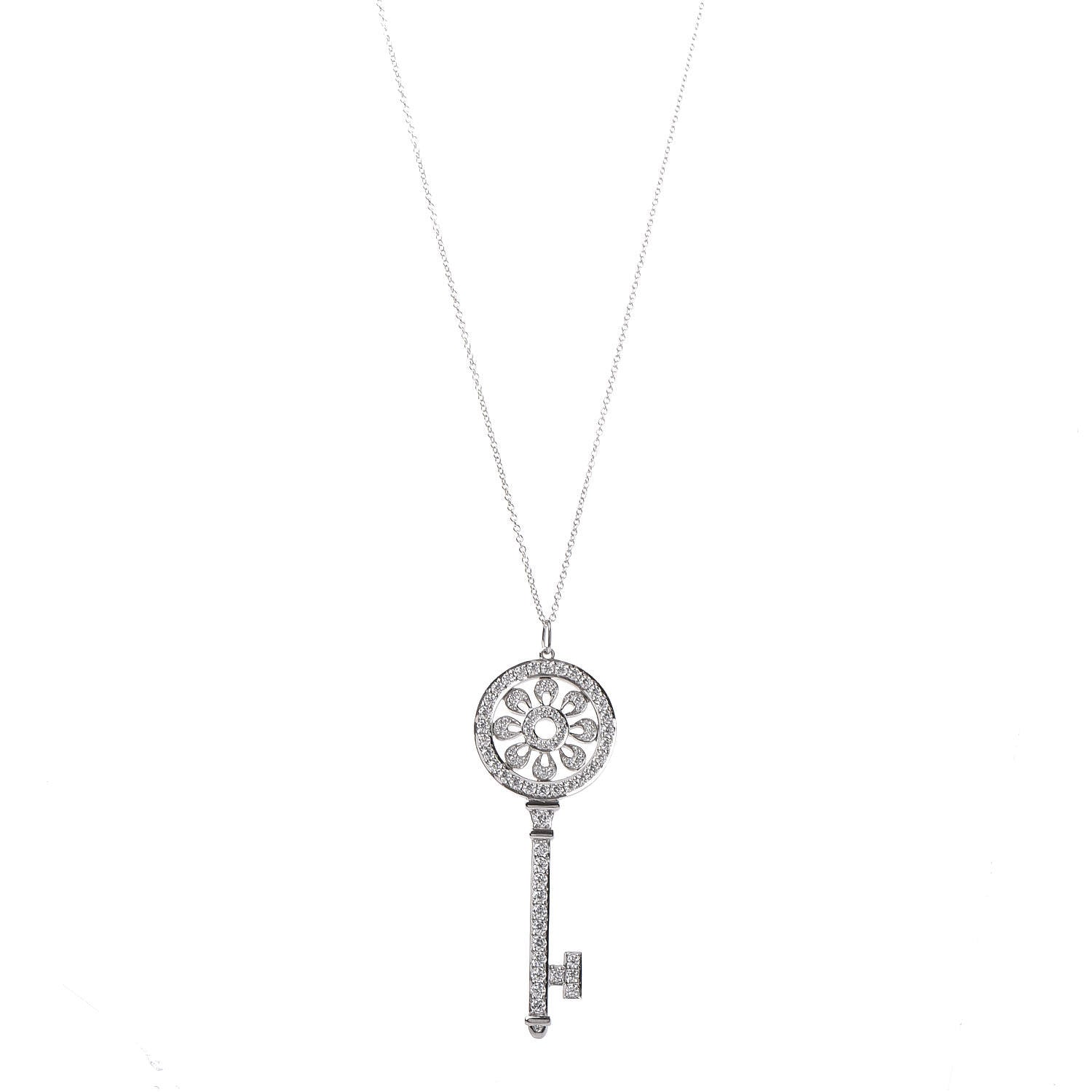 Tiffany Platinum Diamond Petals Key Pendant Necklace 1 of 6