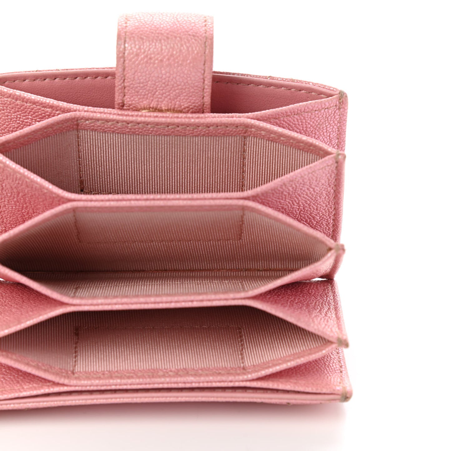 Iridescent Caviar Quilted Gusseted Card Holder Pink