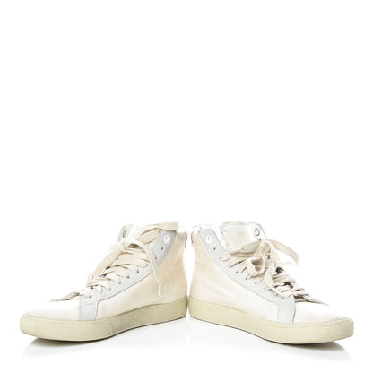Saint Laurent Distressed Canvas Womens Classic Court High Top Sneakers 37.5 Milk Panna 5 of 12