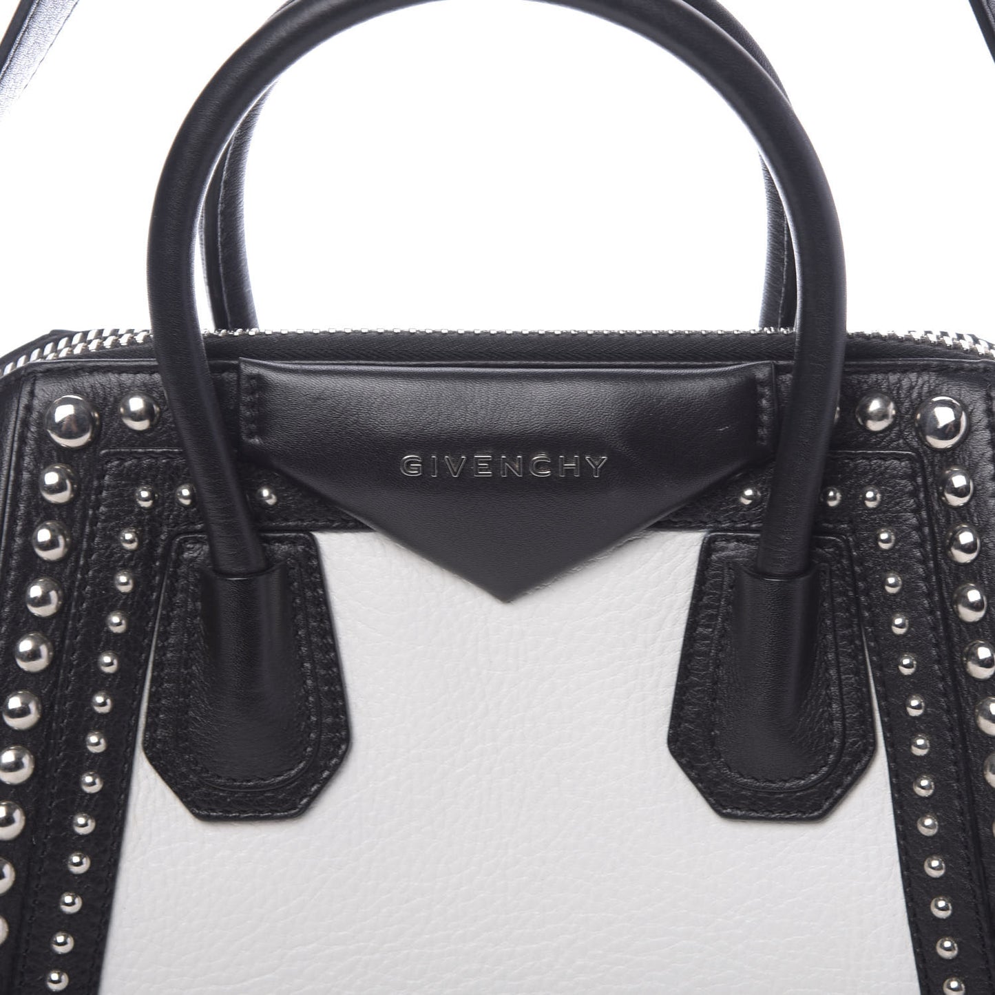 Calfskin Small Studded Bi-Color Antigona Black White