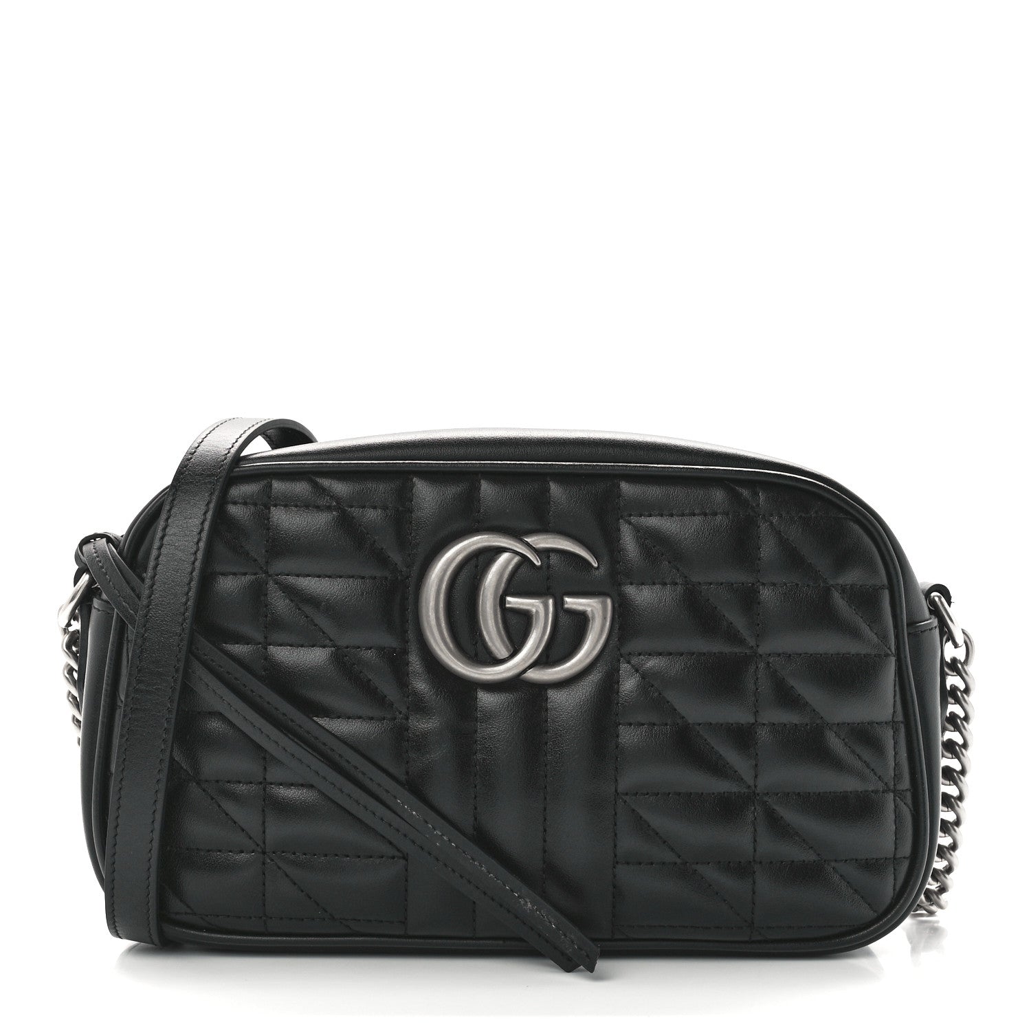 Gucci Calfskin Matelasse Aria Small GG Marmont Chain Shoulder Bag Black 1 of 12