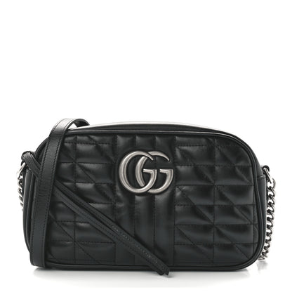 Gucci Calfskin Matelasse Aria Small GG Marmont Chain Shoulder Bag Black 1 of 12