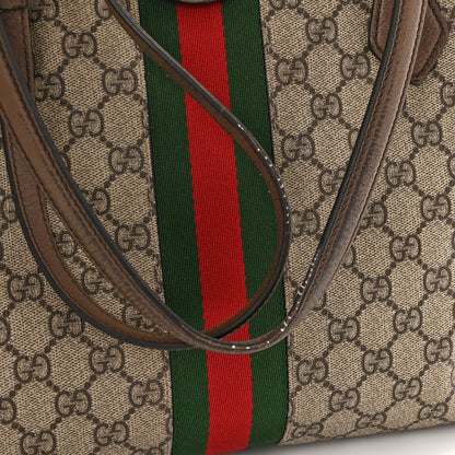 Gucci GG Supreme Monogram Textured Calfskin Web Medium Ophidia Shopping Tote Beige Ebony New Acero 9 of 11