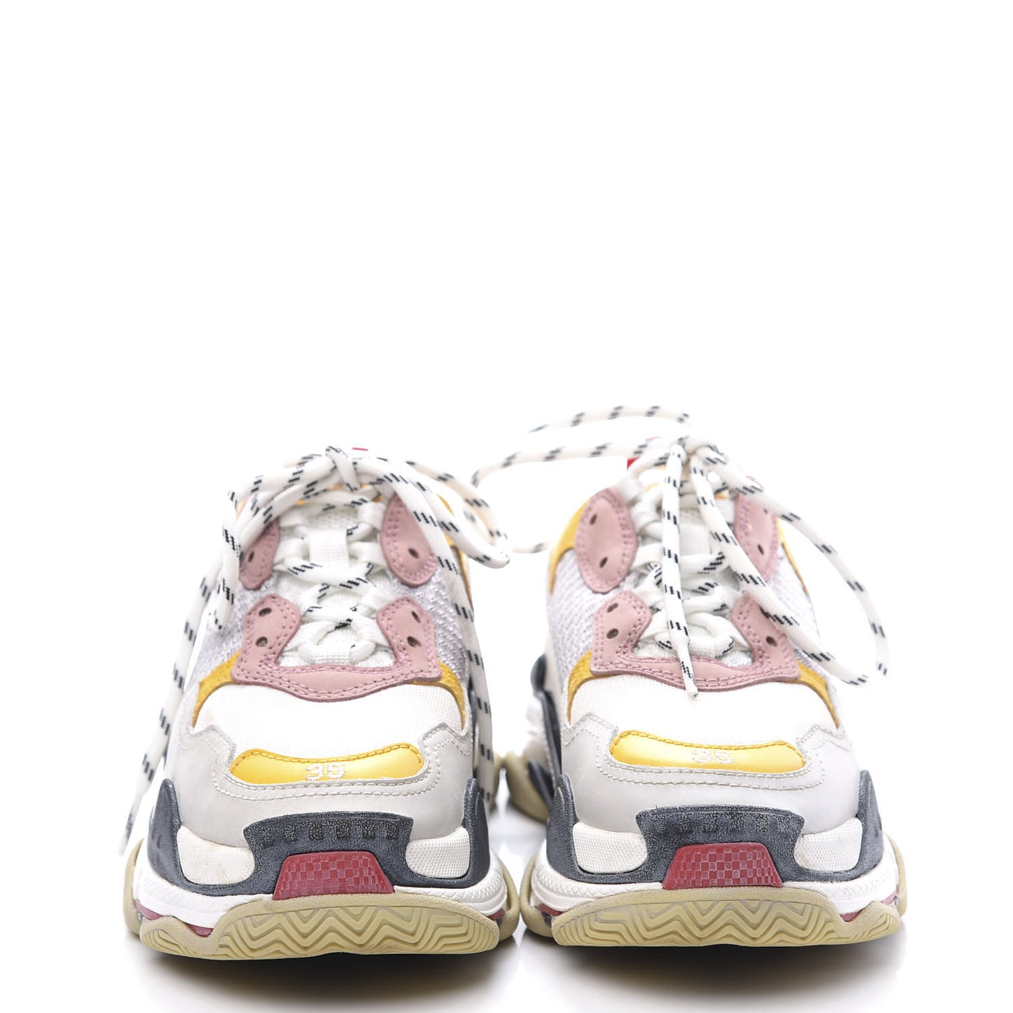 Mesh Nubuck Womens Triple S Sneakers 35 White Gris Jaune Rose
