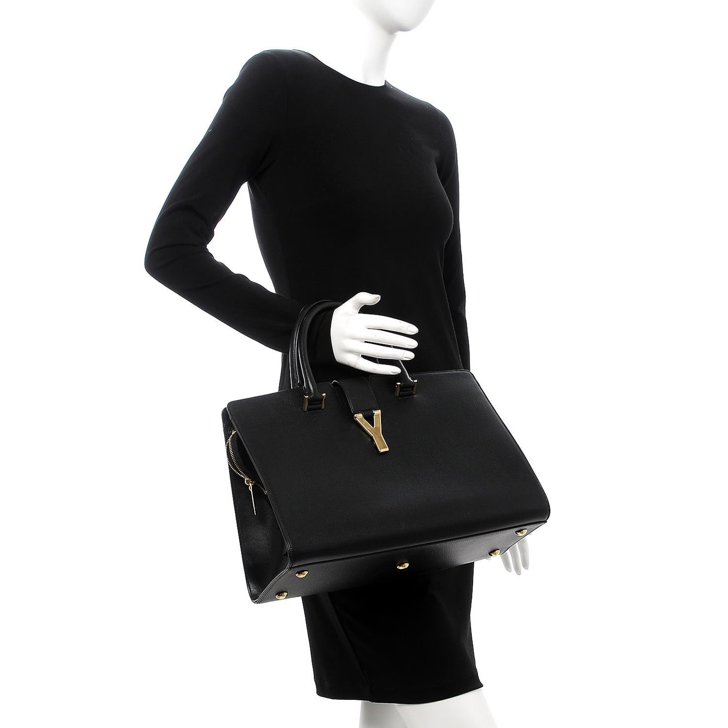Textured Calfskin Medium Classic Y Cabas Black