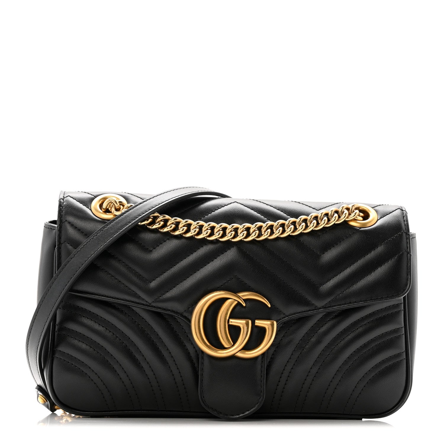 Gucci Calfskin Matelasse Small GG Marmont Shoulder Bag Black 1 of 13