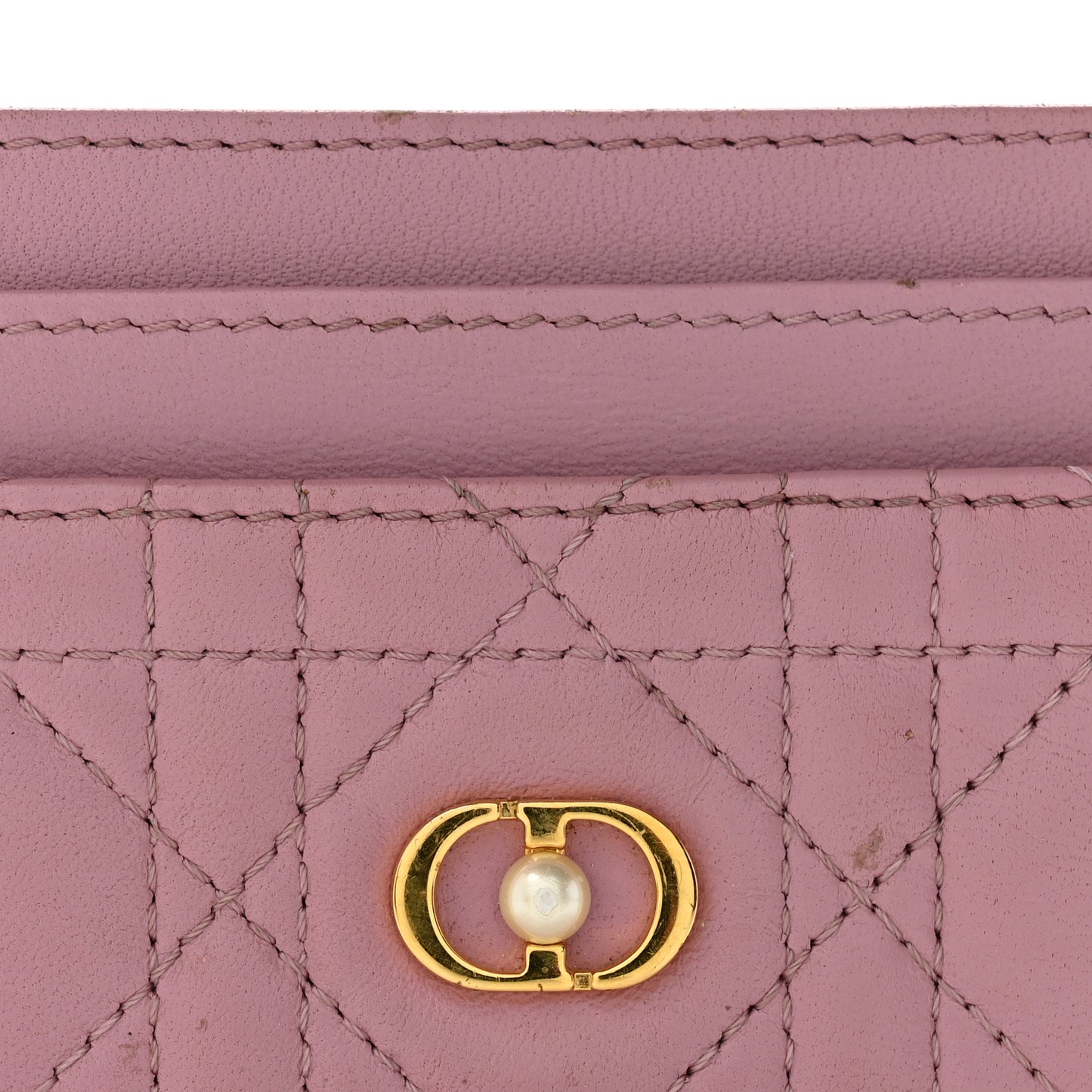 Lambskin Pearl Cannage Dior Jolie Freesia Card Holder Pink