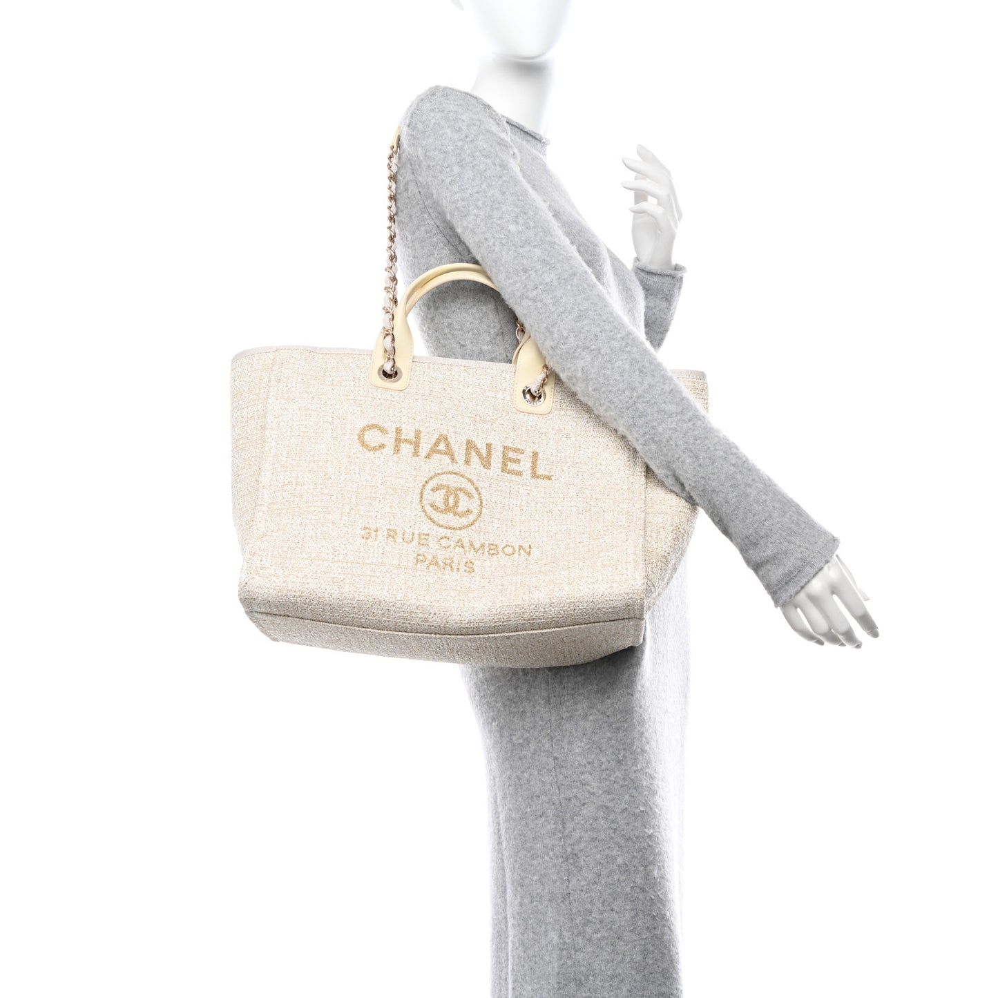 Lurex Boucle Medium Deauville Tote White