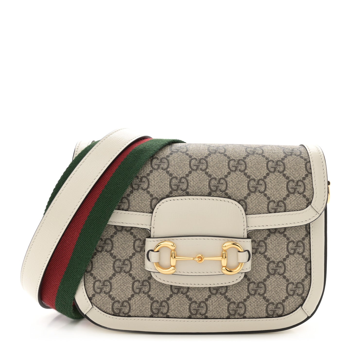 GG Supreme Monogram Web Mini Horsebit 1955 Shoulder Bag Beige Mystic White