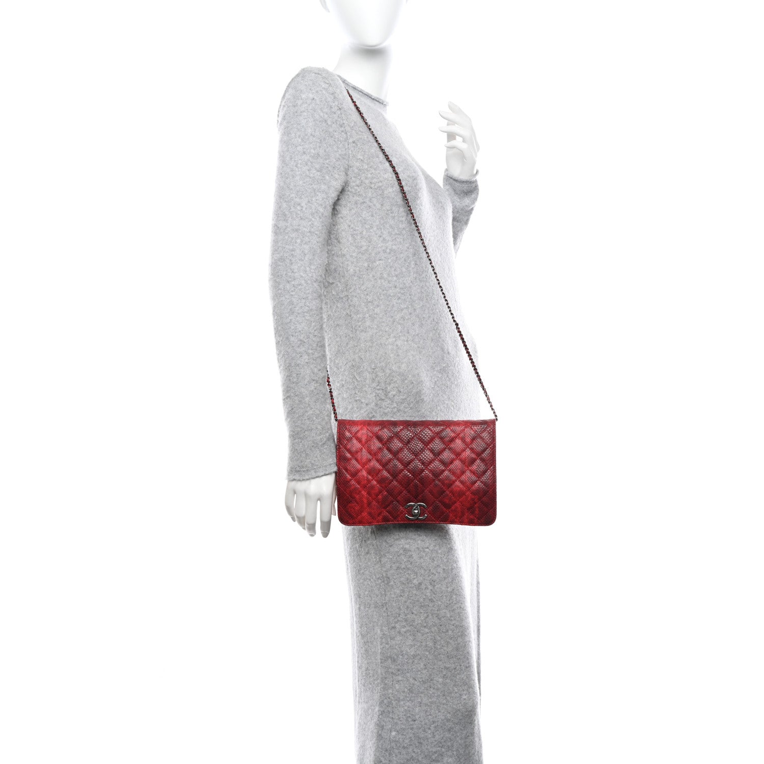 Chanel Karung Quilted Clutch Flap Red 2 of 13