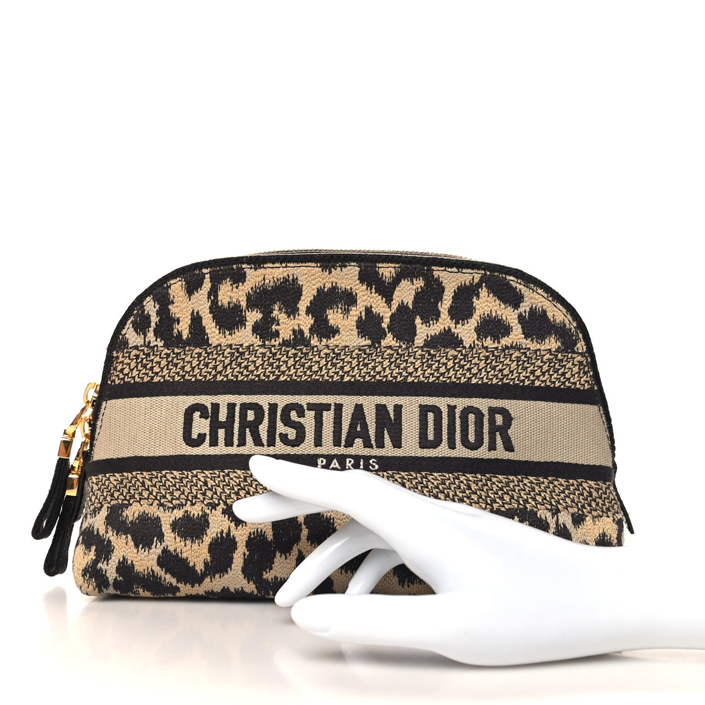 Canvas Leopard Print Cosmetic Pouch Beige