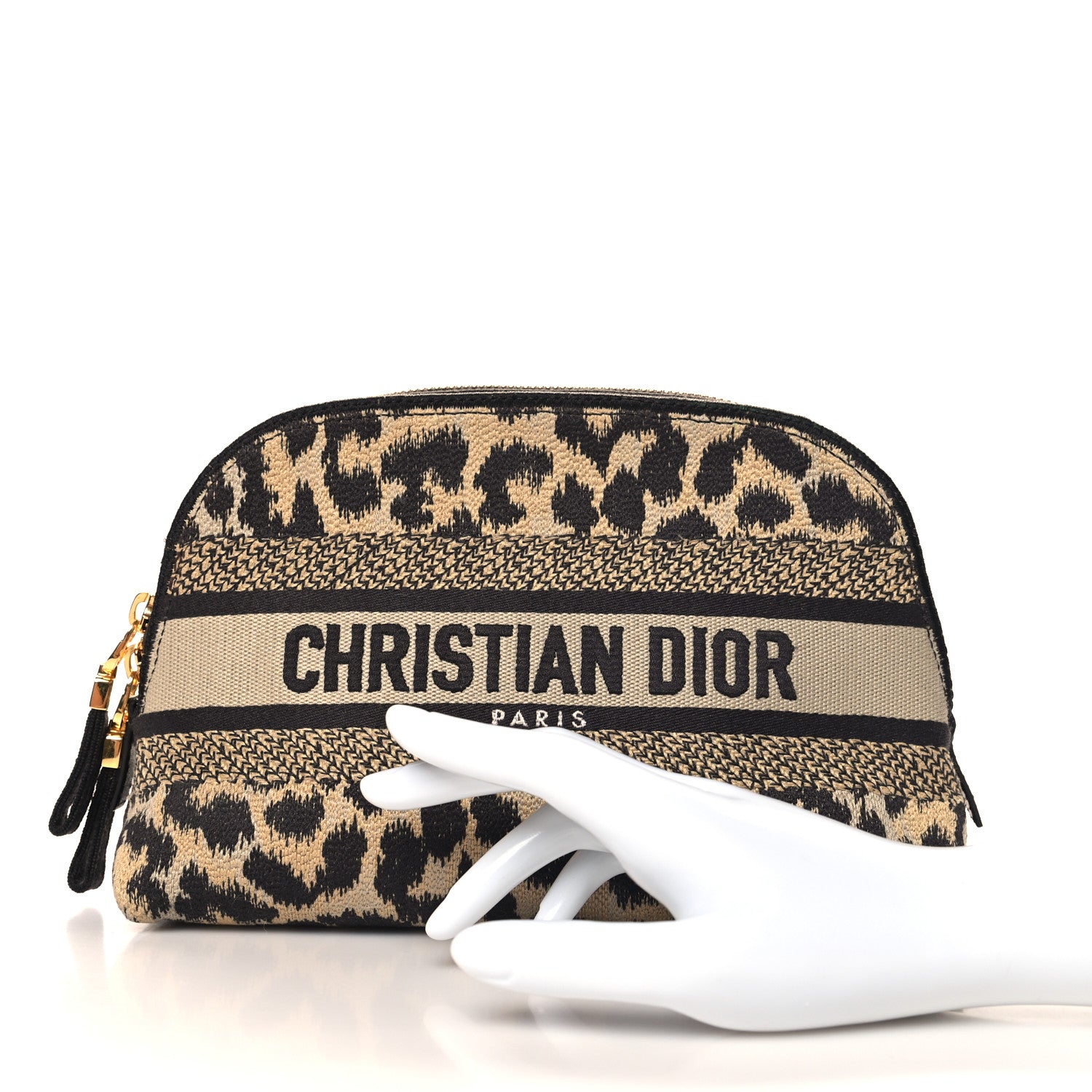Christian Dior Canvas Leopard Print Cosmetic Pouch Beige 2 of 9