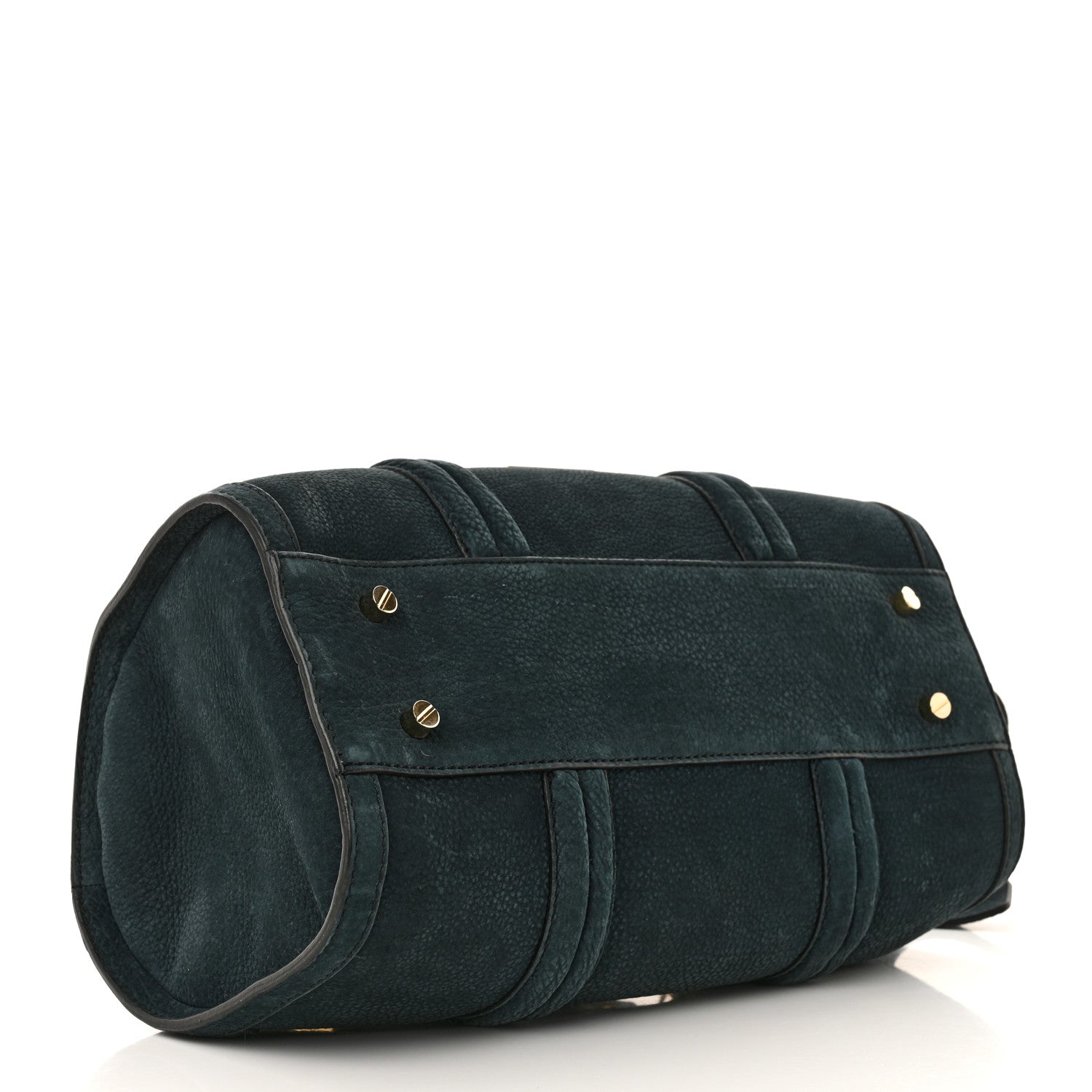 Burberry Suede Luggage Medium Bowling Barrel Bag Indigo Green 4 of 13