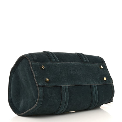 Burberry Suede Luggage Medium Bowling Barrel Bag Indigo Green 4 of 13