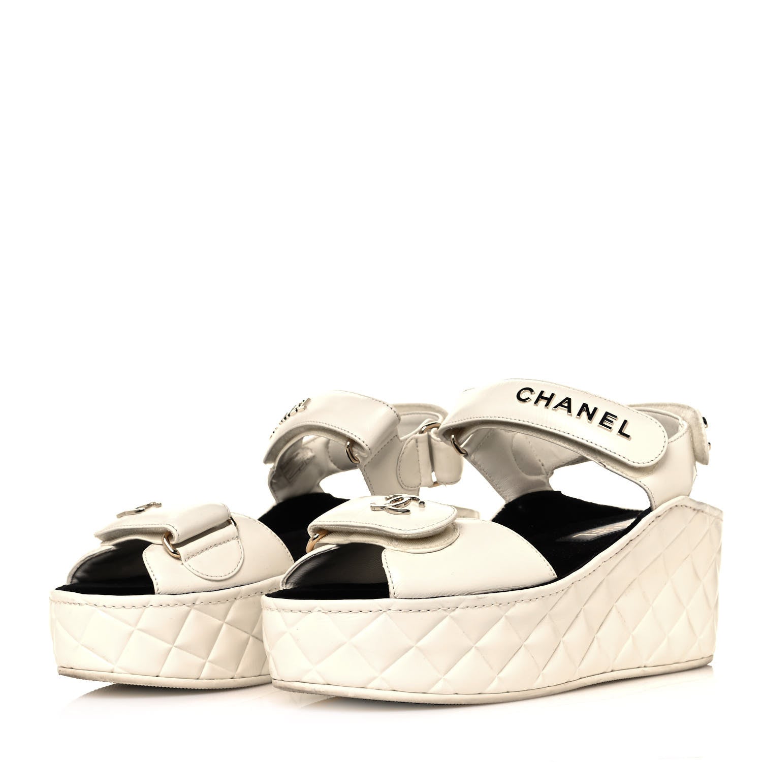 Chanel Shiny Calfskin Logo Platform Sandals 36 Ivory 3 of 11