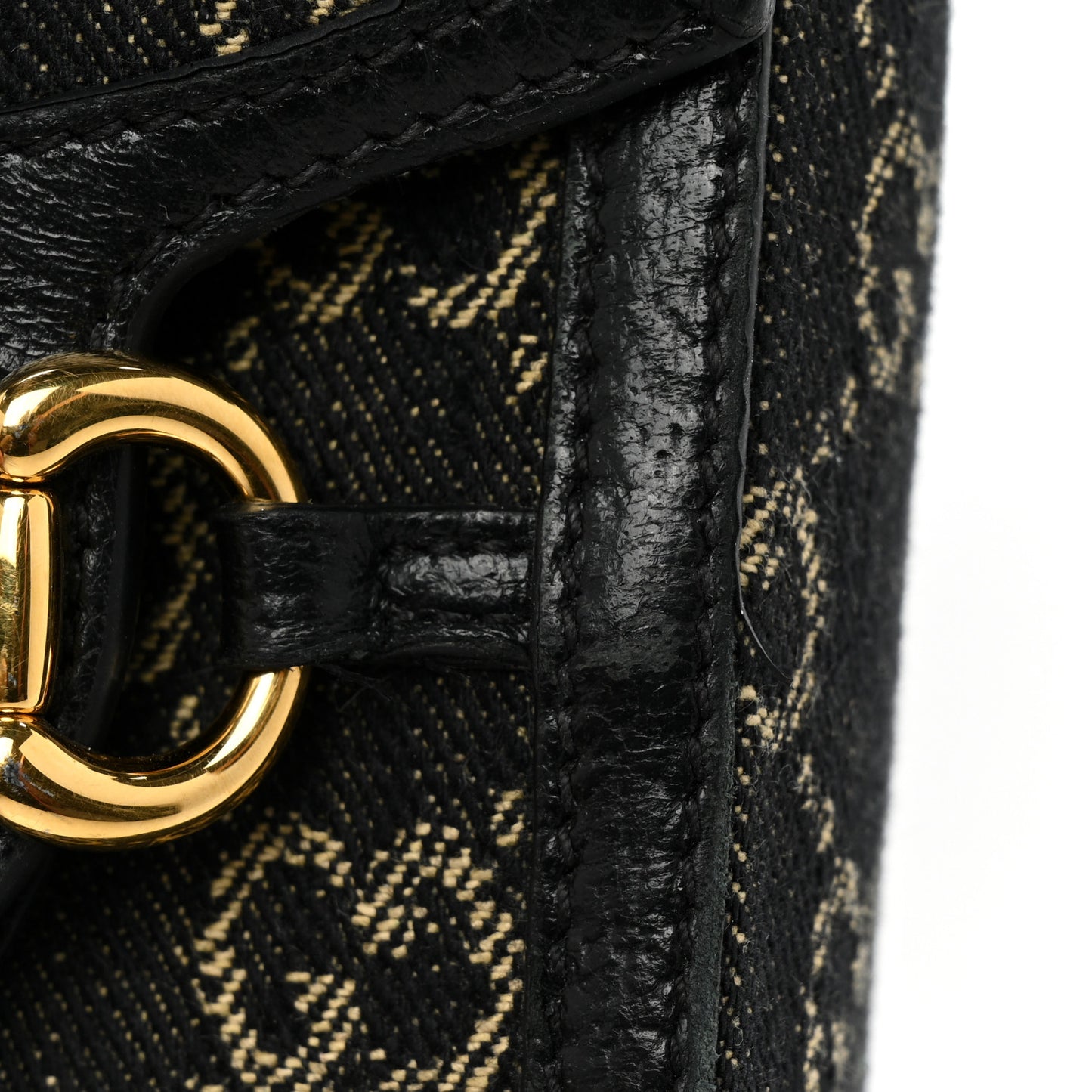 Jacquard Black Denim GG Monogram Textured Dollar Calfskin Mini Horsebit 1955 Crossbody Bag Black Ivory