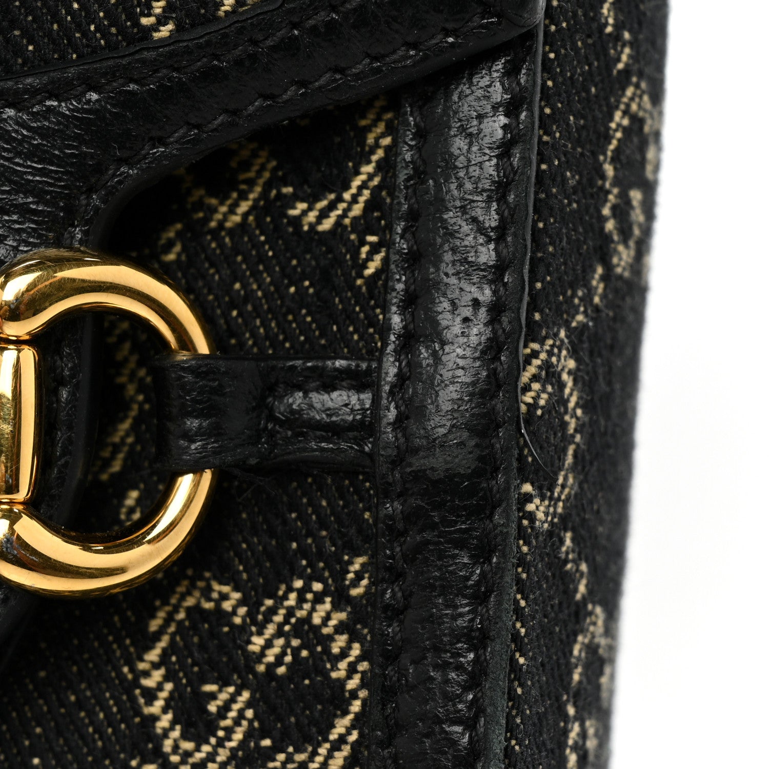 Gucci Jacquard Black Denim GG Monogram Textured Dollar Calfskin Mini Horsebit 1955 Crossbody Bag Black Ivory 10 of 10