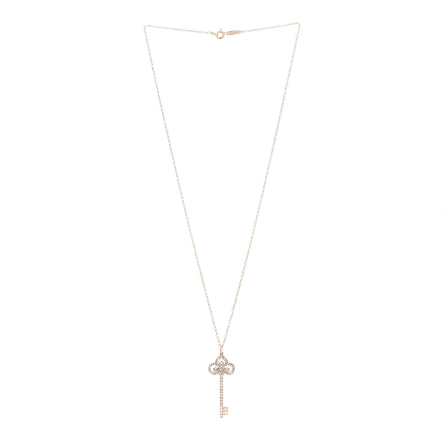 18K Rose Gold Diamond Fleur De Lis Key Pave Pendant Necklace