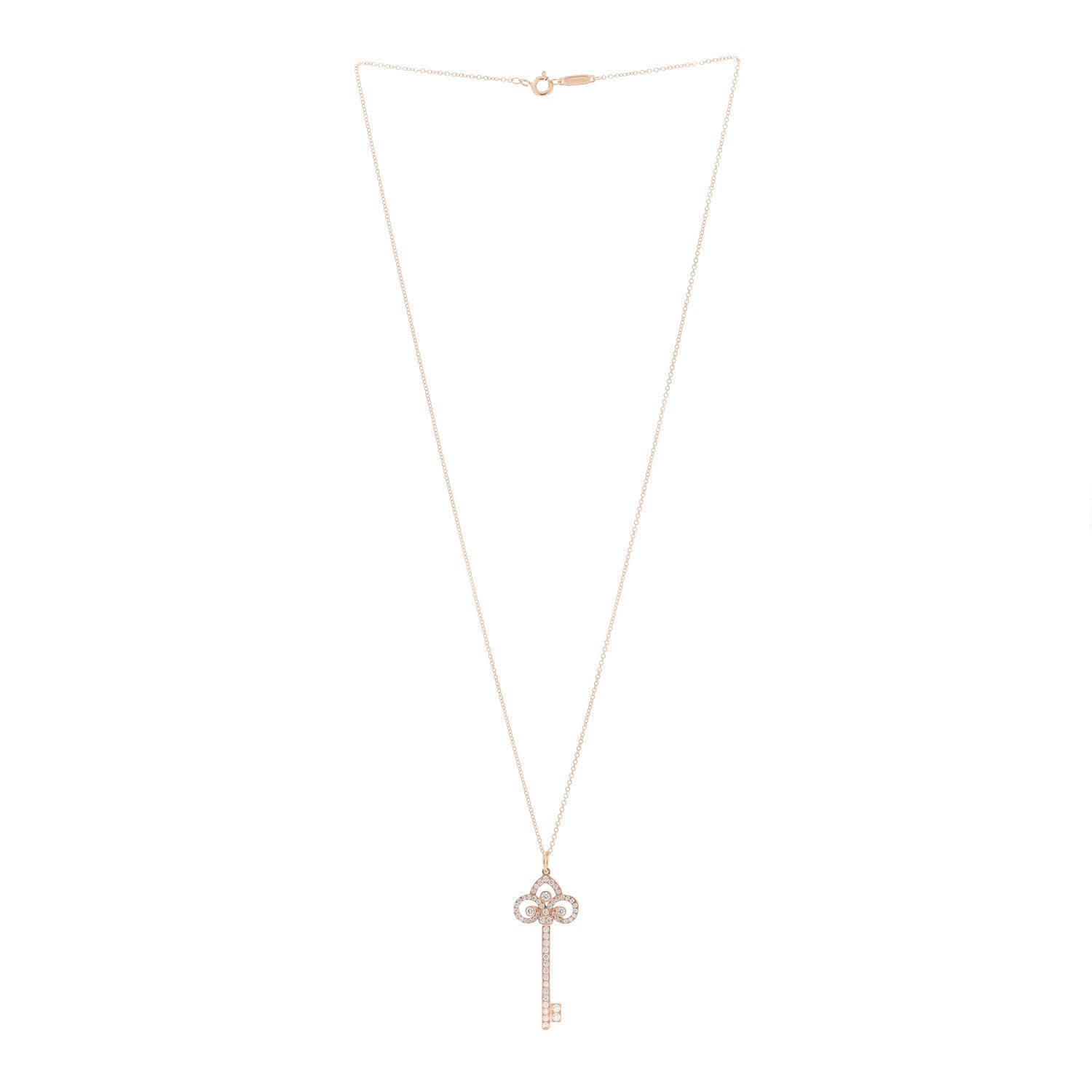Tiffany 18K Rose Gold Diamond Fleur De Lis Key Pave Pendant Necklace 3 of 8