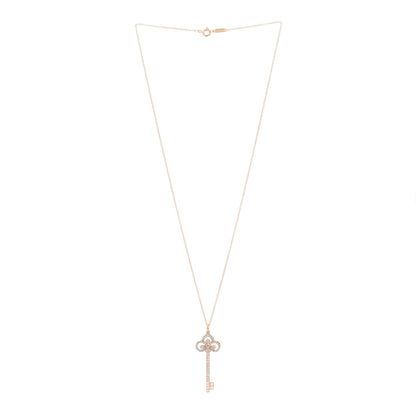 Tiffany 18K Rose Gold Diamond Fleur De Lis Key Pave Pendant Necklace 3 of 8