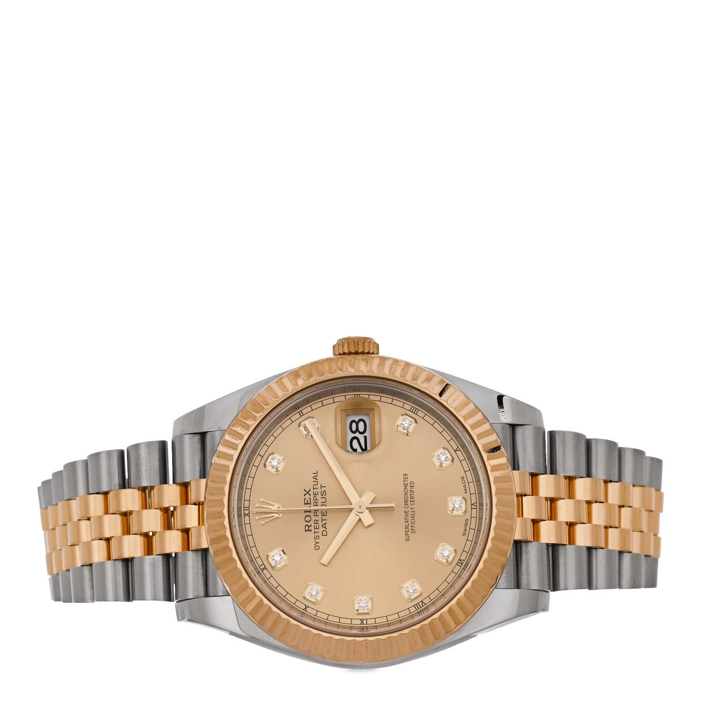 Stainless Steel 18K Yellow Gold Diamond 41mm Oyster Perpetual Datejust Watch Champagne 126333