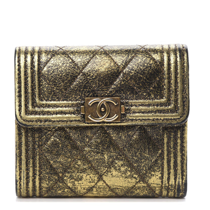 Chanel Cracked Metallic Calfskin Quilted Compact Boy Wallet Gold 1 of 13