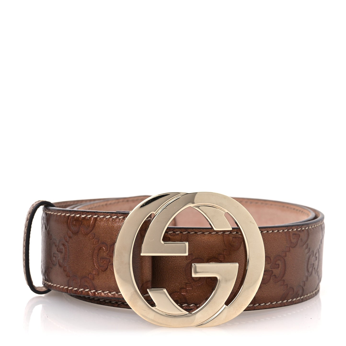 Metallic Guccissima Signature Interlocking G 40mm Belt 90 36 Cognac Brown