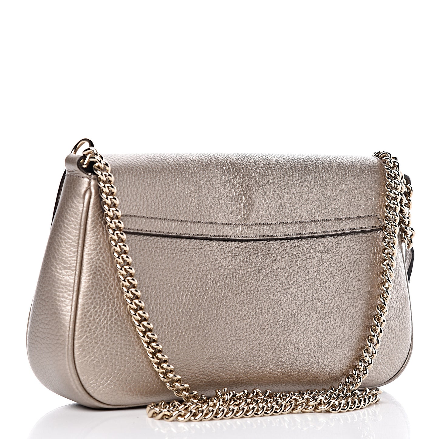 Metallic Pebbled Calfskin Medium Soho Flap Crossbody Golden Beige