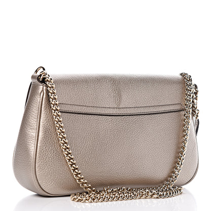 Gucci Metallic Pebbled Calfskin Medium Soho Flap Crossbody Golden Beige 3 of 11