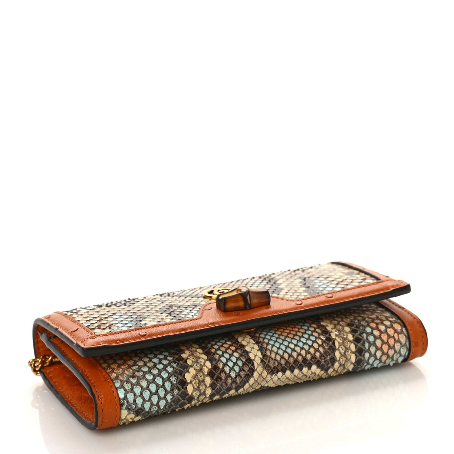 Gucci Snakeskin Ostrich Diana Chain Wallet Butter Ivory Paradise Cloud Natural Gold 4 of 9