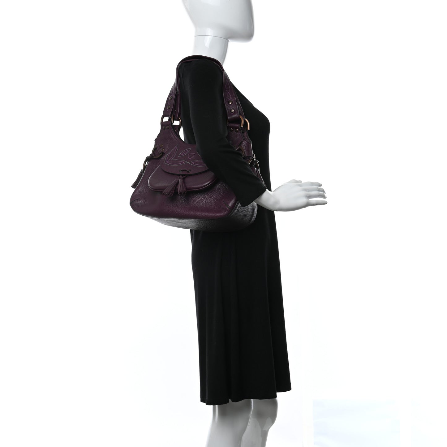 Grained Calfskin Shoulder Bag Eggplant