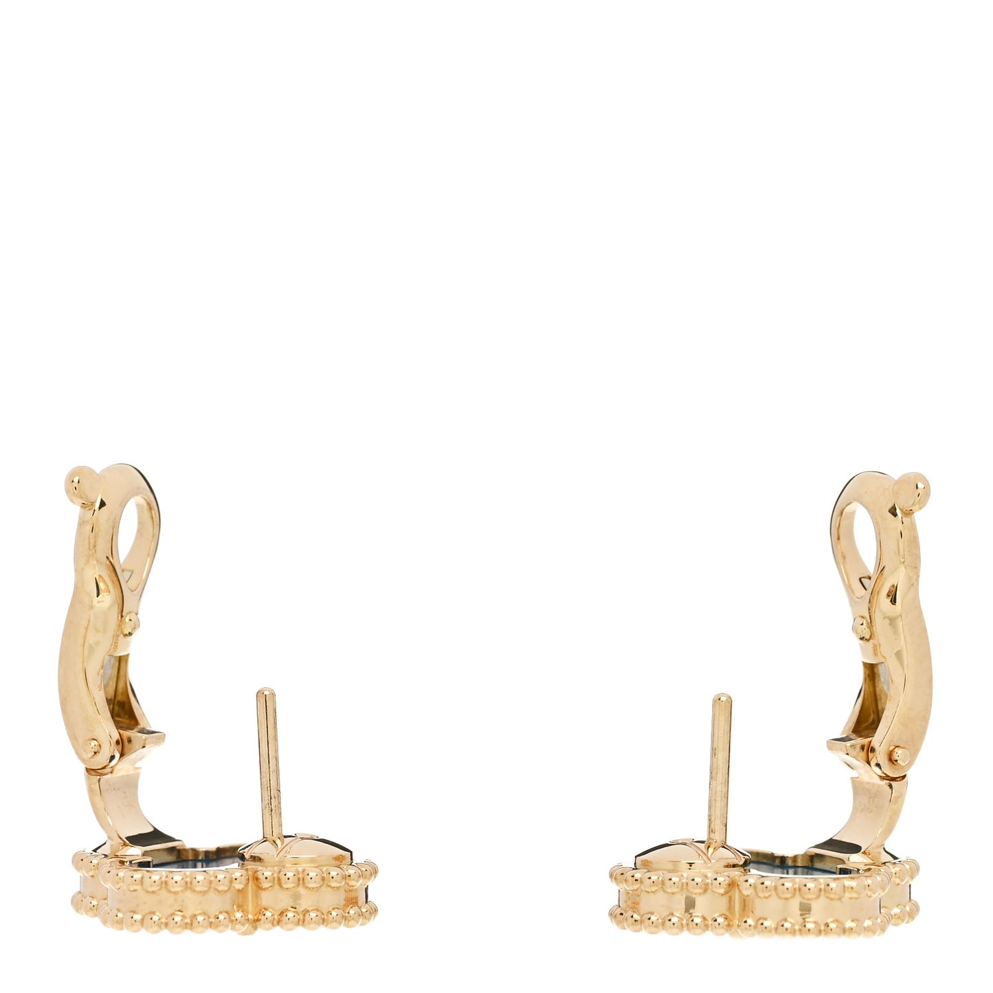 18K Yellow Gold Blue Agate Vintage Alhambra Earrings