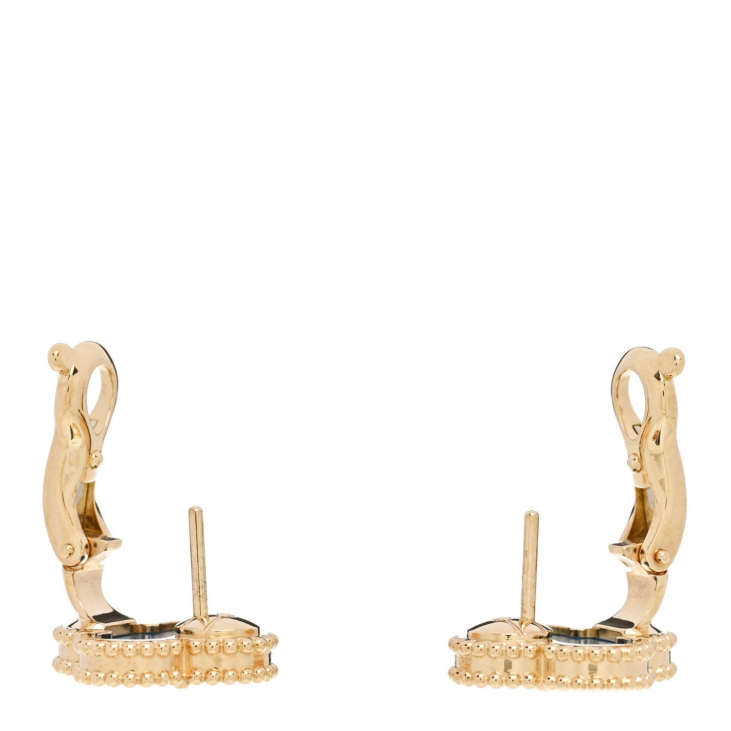 Van Cleef & Arpels 18K Yellow Gold Blue Agate Vintage Alhambra Earrings 3 of 5