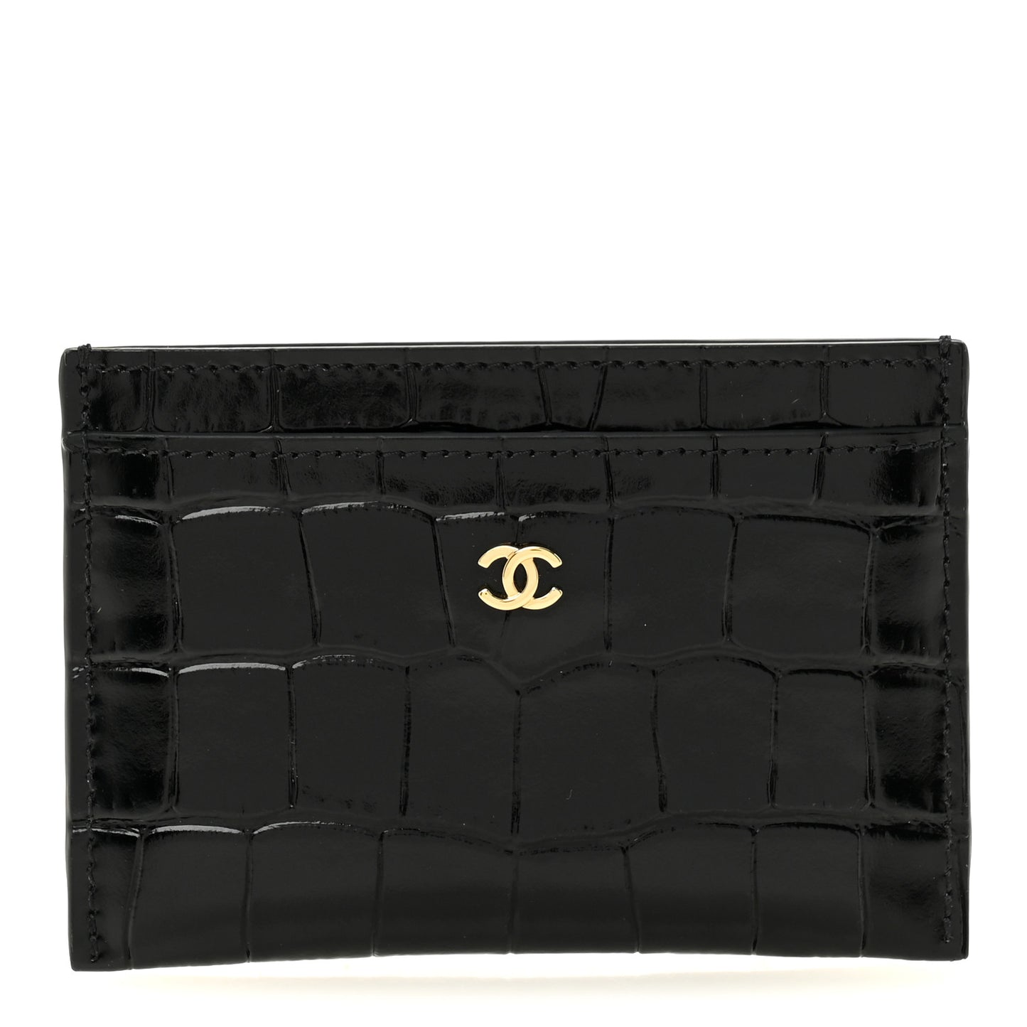 Calfskin Crocodile Embossed Crococo Card Holder Black