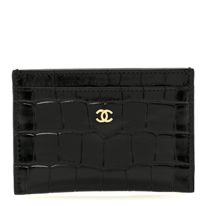Chanel Calfskin Crocodile Embossed Crococo Card Holder Black 1 of 8