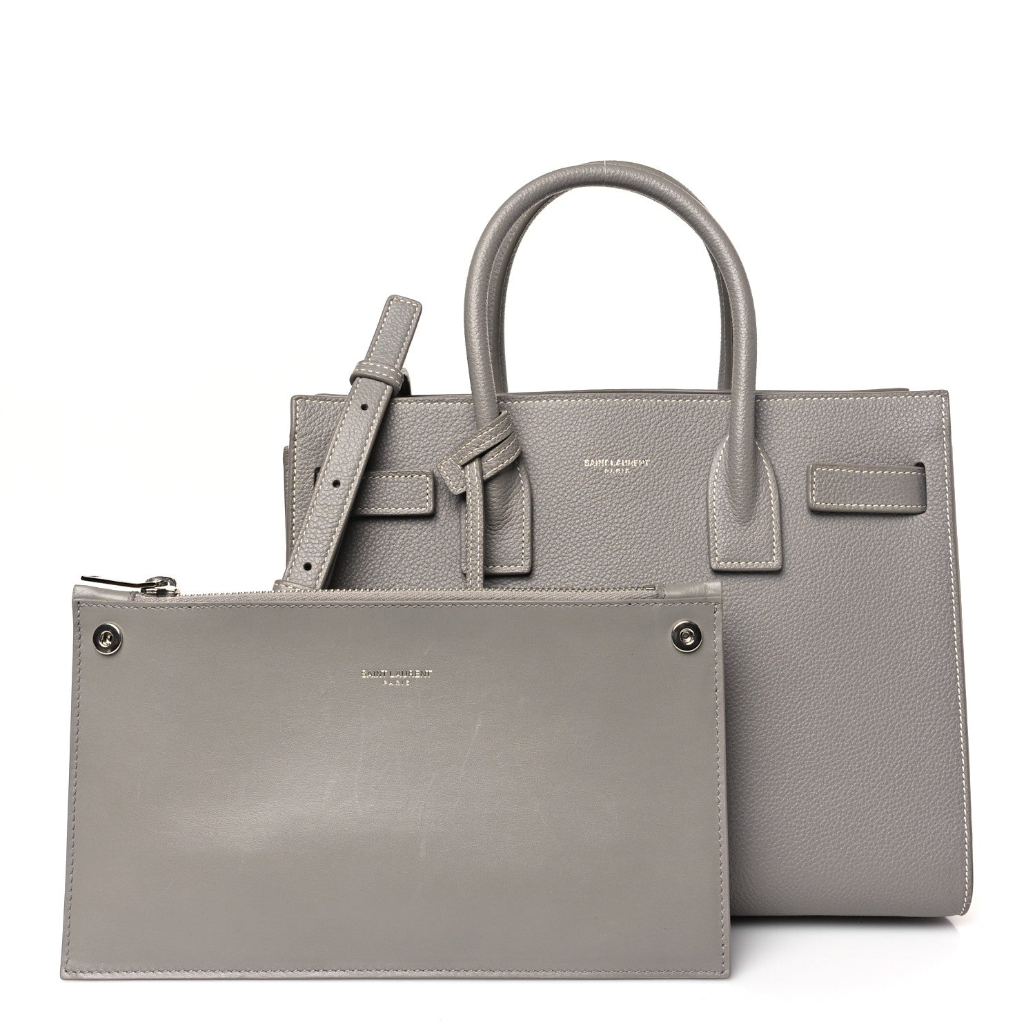 Saint Laurent Grained Calfskin Topstich Baby Sac De Jour Grey 1 of 9