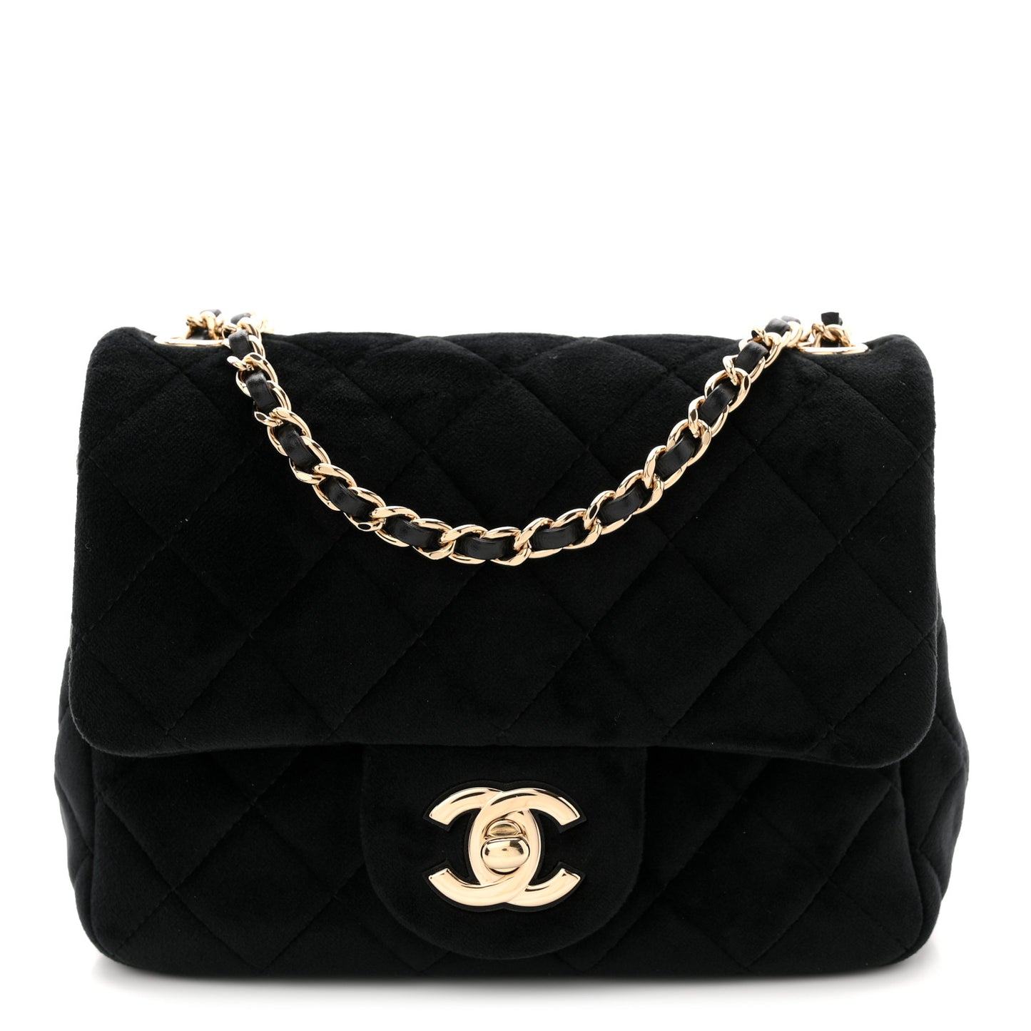 Velvet Quilted Mini Square Pearl Crush Flap Black