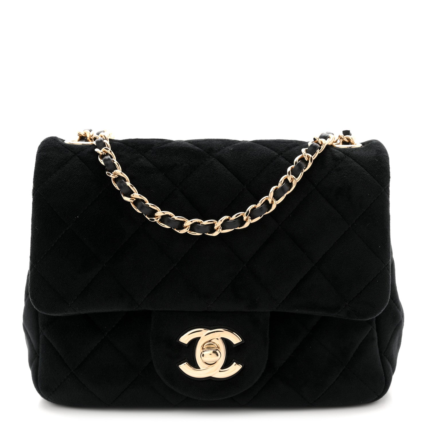 Chanel Velvet Quilted Mini Square Pearl Crush Flap Black 1 of 10