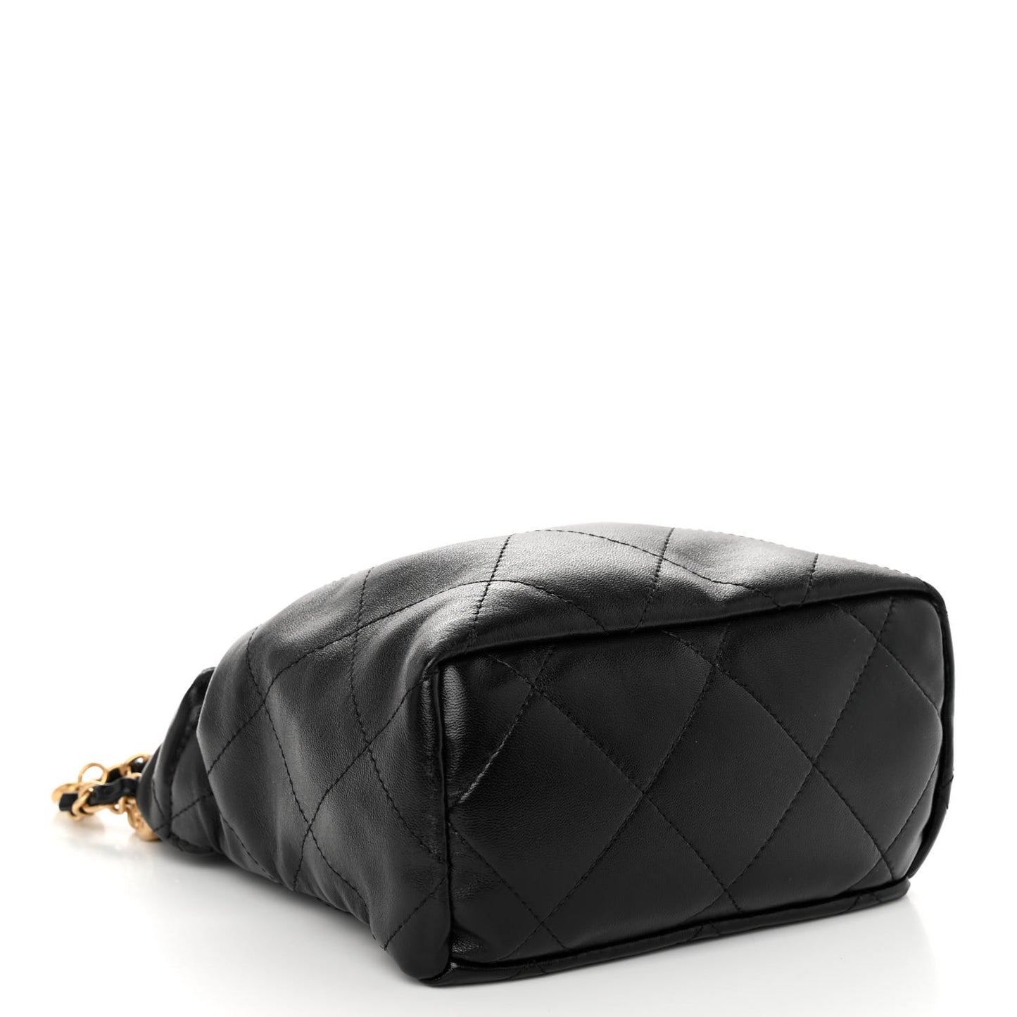 Lambskin Resin Quilted Small Bucket Bag Black