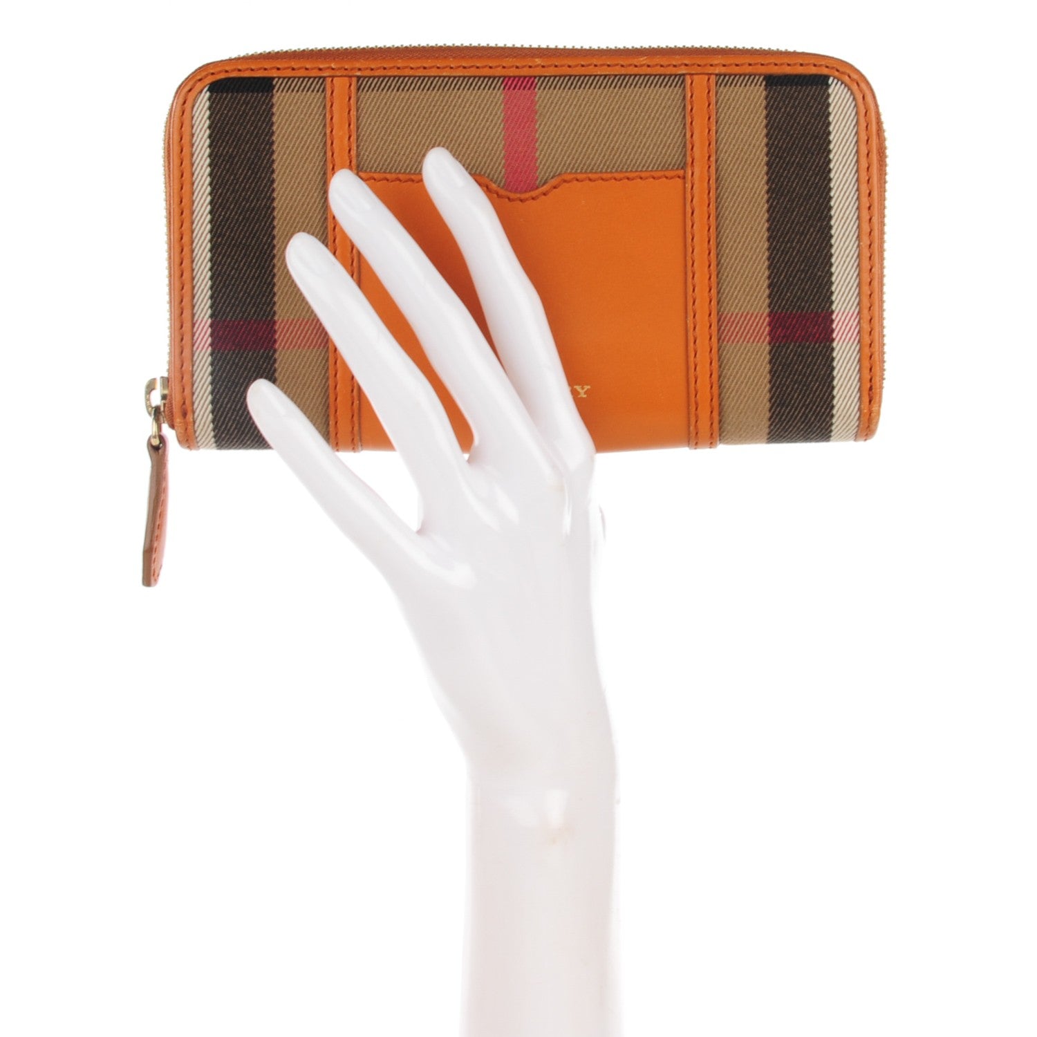 Burberry House Check Large Sartorial Ziggy Zip Around Wallet Copper Orange 2 of 7