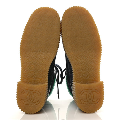 Chanel Suede Calfskin Velvet Quilted CC Combat Boots 39.5 Navy Green Black 5 of 9