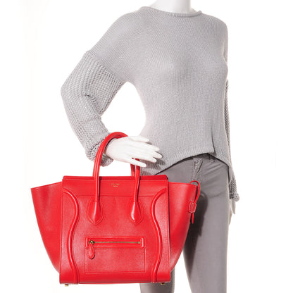 Celine Satin Calfskin Mini Luggage Vermillion 2 of 9