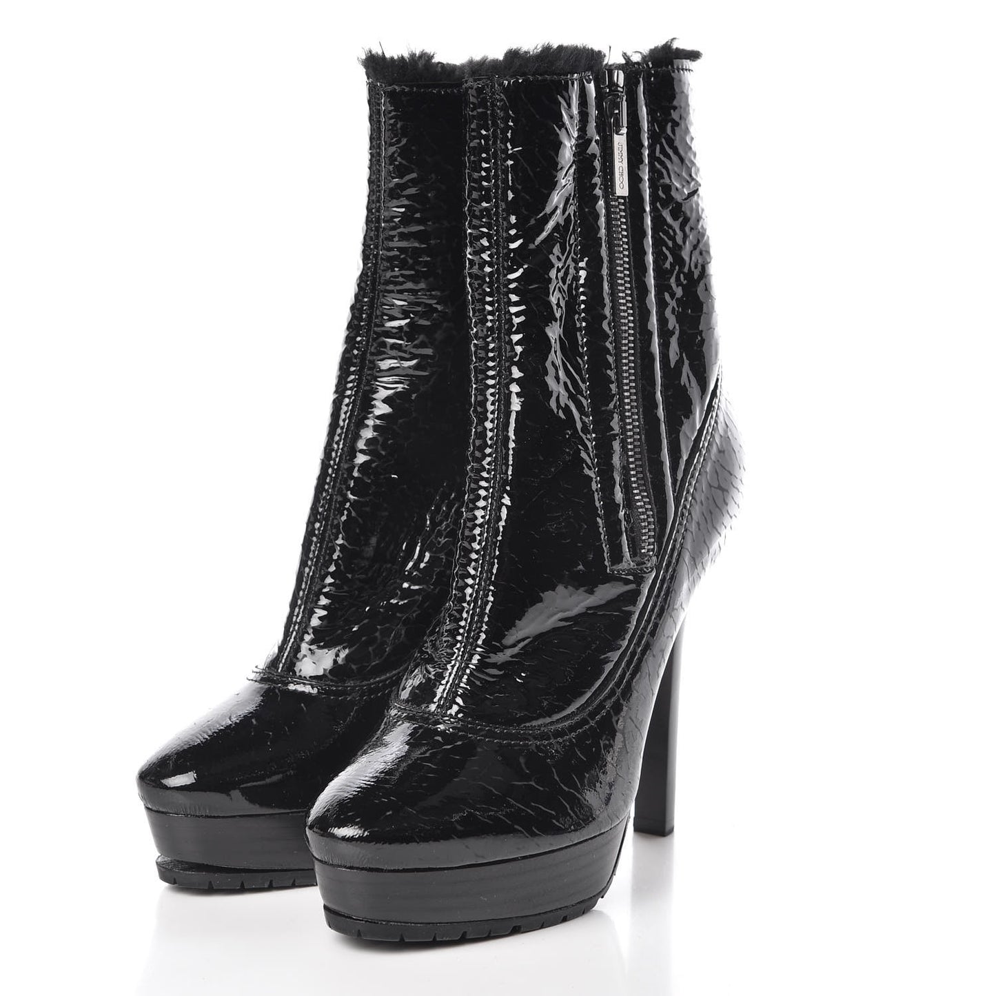 Patent Shearling Trixie Ankle Boots 37 Black