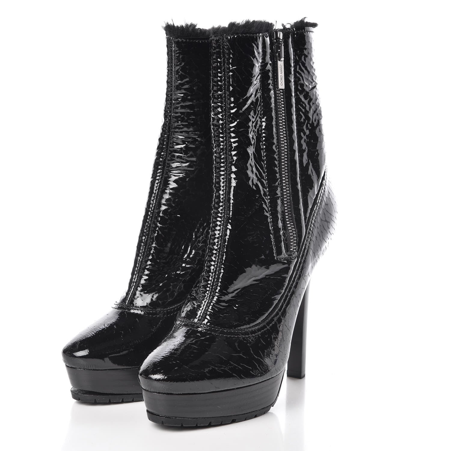 Jimmy Choo Patent Shearling Trixie Ankle Boots 37 Black 3 of 10
