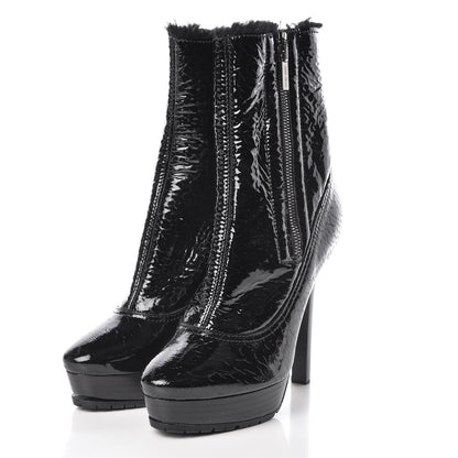 Jimmy Choo Patent Shearling Trixie Ankle Boots 37 Black 3 of 10