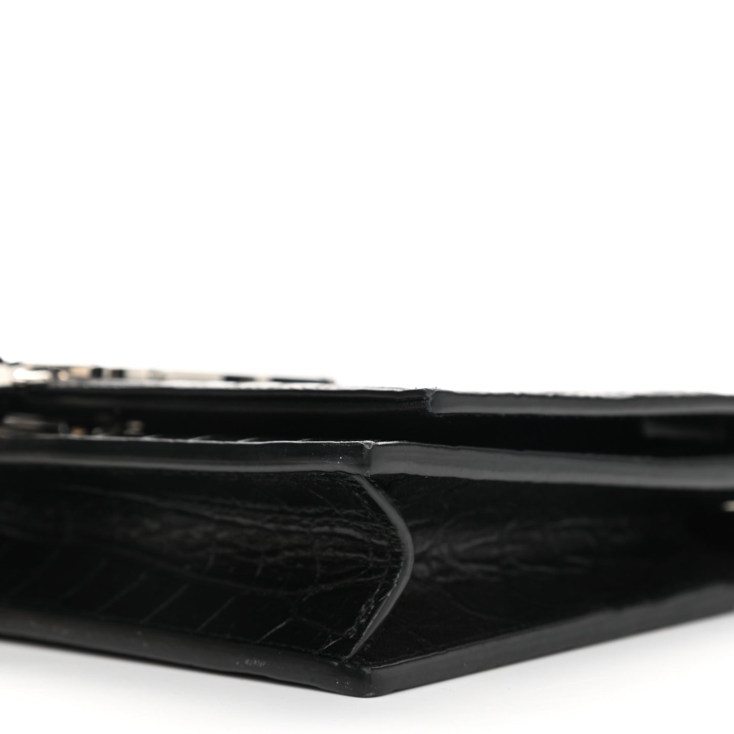 Calfskin Crocodile Embossed Kate Monogram Tassel Chain Wallet Black