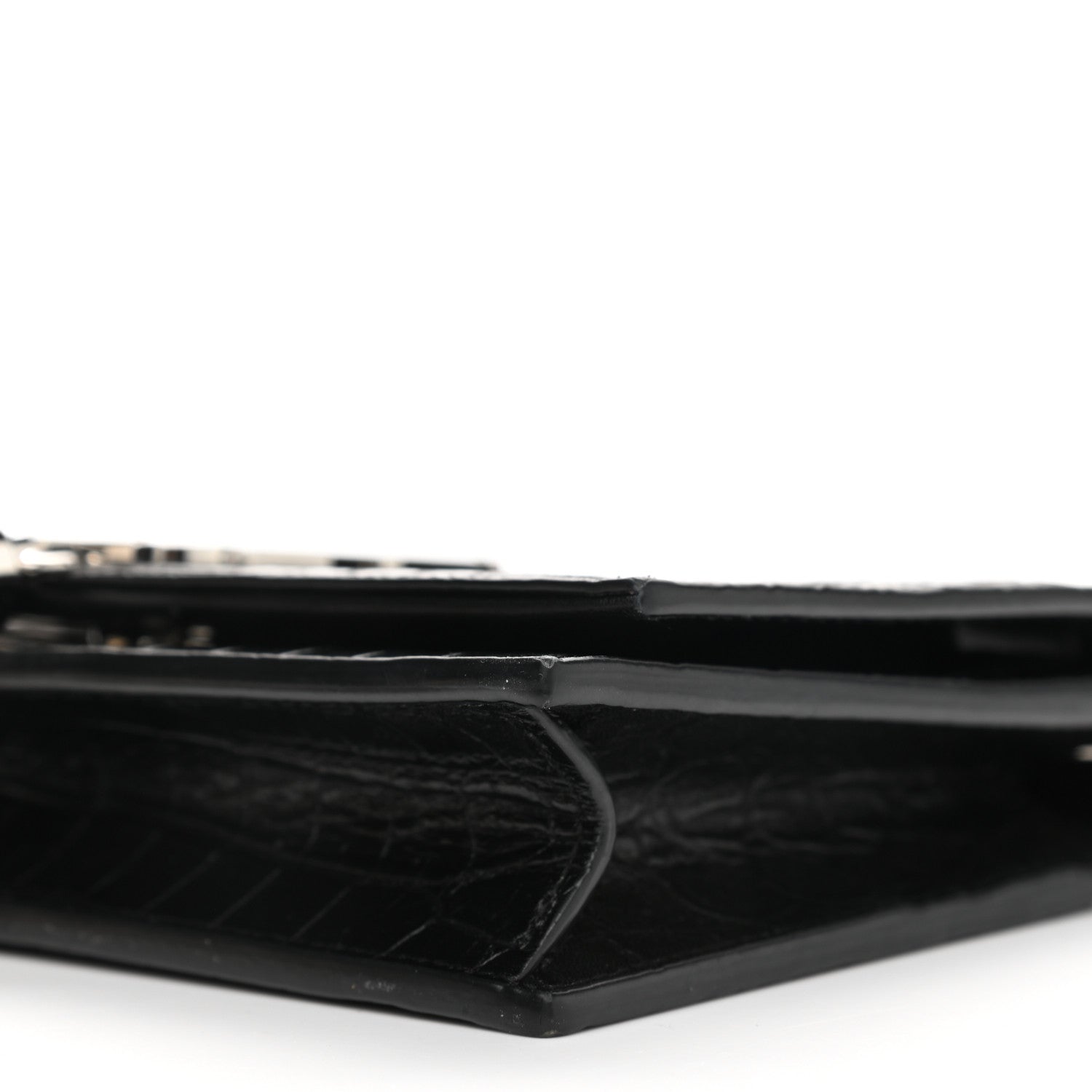 Saint Laurent Calfskin Crocodile Embossed Kate Monogram Tassel Chain Wallet Black 10 of 11
