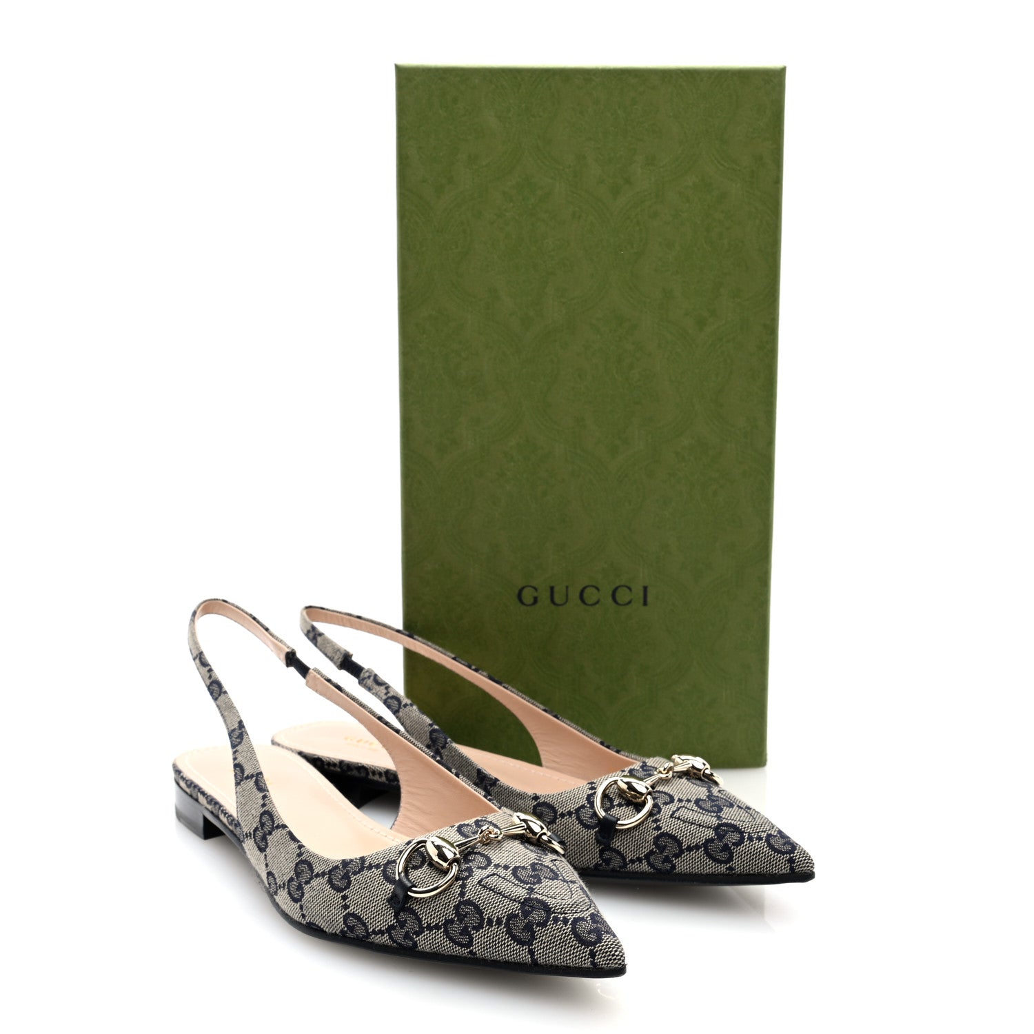 Gucci Monogram Horsebit Womens Slingback Ballet Flat 38.5 Beige Blue 9 of 9